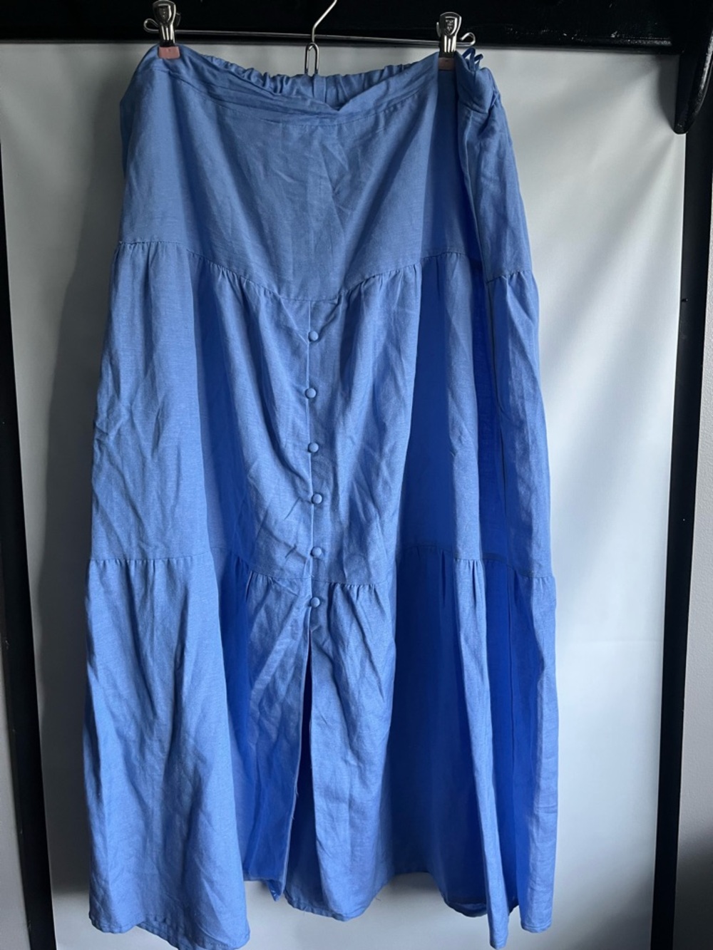 Midi Tiered Button-Front Maxi Skirt in Light Blue
